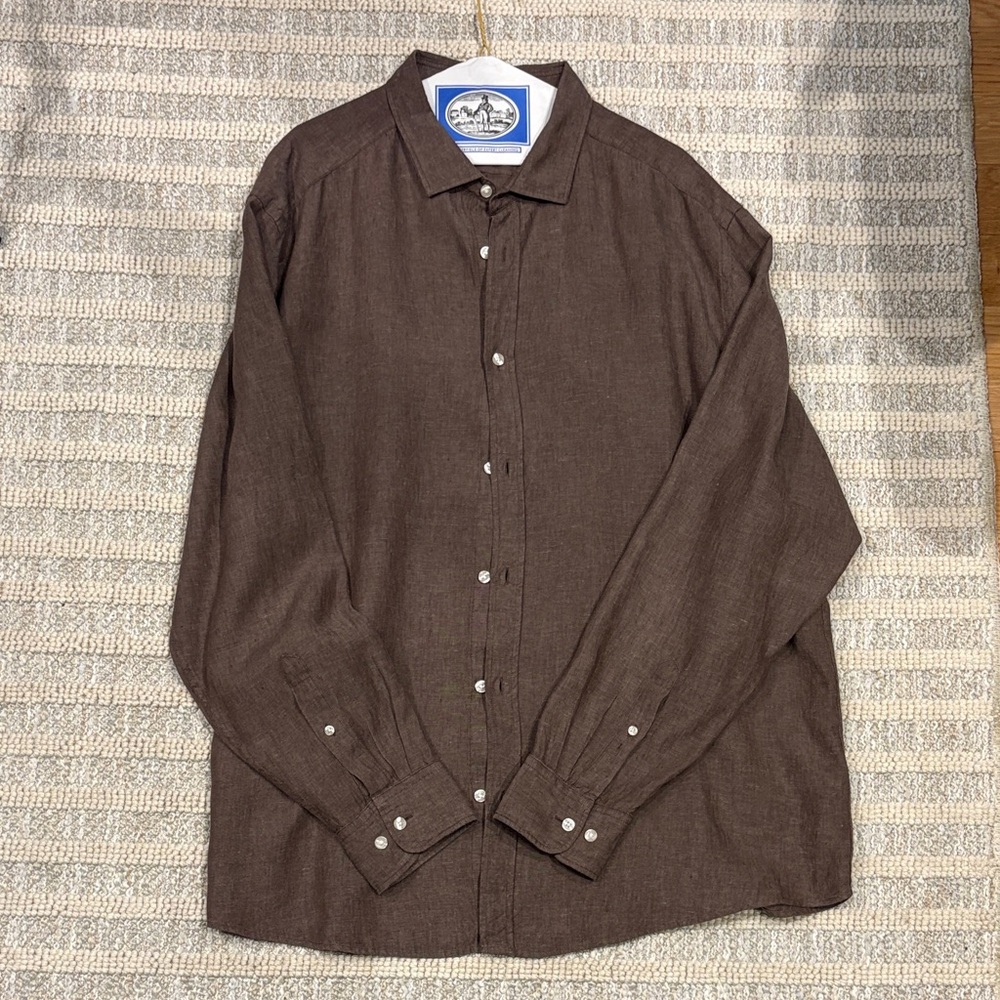 Men's Brown Linen Button-Up Shirt